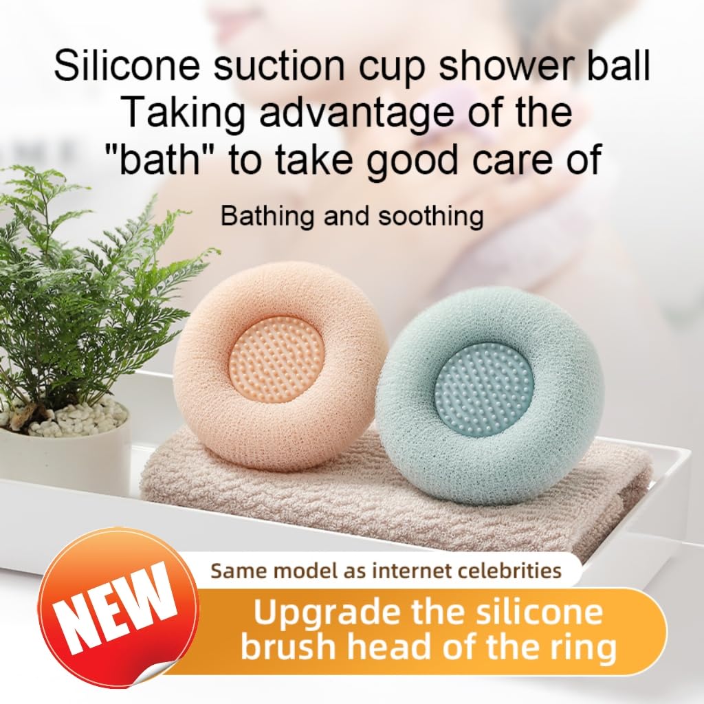 Soft Sunflower Bath Ball with Suction Cup Hook, 3D Textured Mesh Exfoliating Bath Sponge Cleaning Brush，New Silicone Massage Center for Deep Cleansing (Off-White+Flesh Pink+Purple)