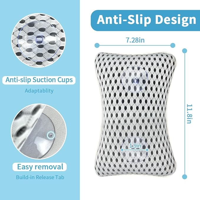 Conbella Upgraded Bath Pillows for Tub, Slip Resistant Waterproof Bath Pillows for Tub Neck and Back Support with 2 Strong Suction Cups, Relaxing Spa Essentials