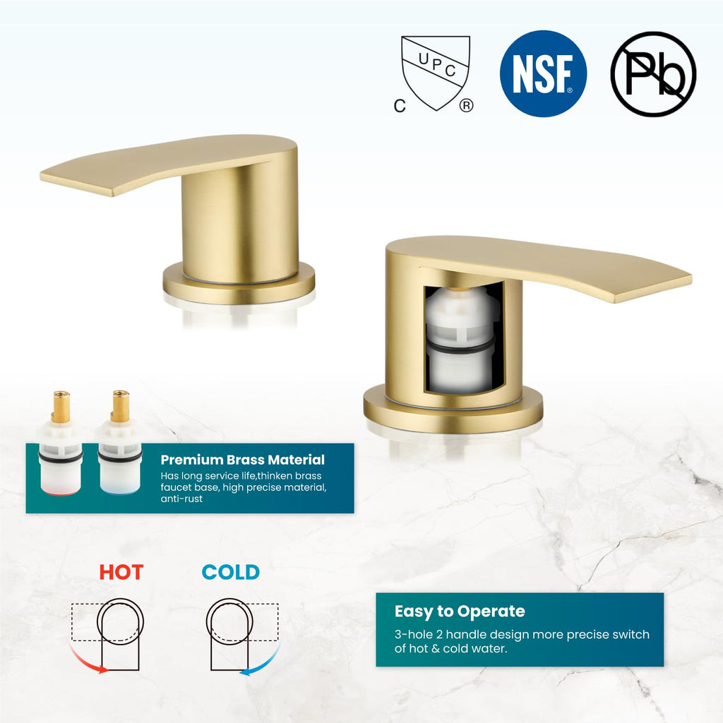 gotonovo Waterfall Bathroom Faucet 3 Hole Round Body,Brushed Gold