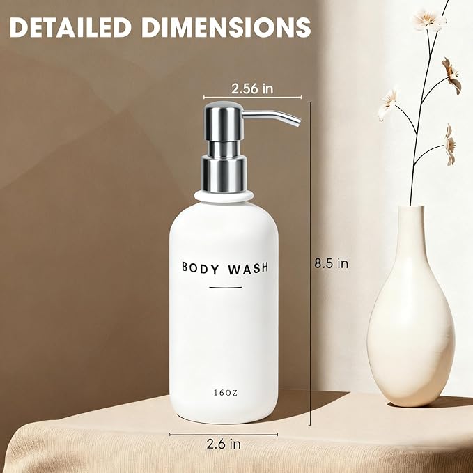 Set of 3 Shampoo and Conditioner Dispenser Stainless Steel Pump Head - 16oz Durable Shower Soap Dispenser and Shampoo Bottles - Easy to Refill Bathroom soap Dispenser Set Bathroom Decor with Labels