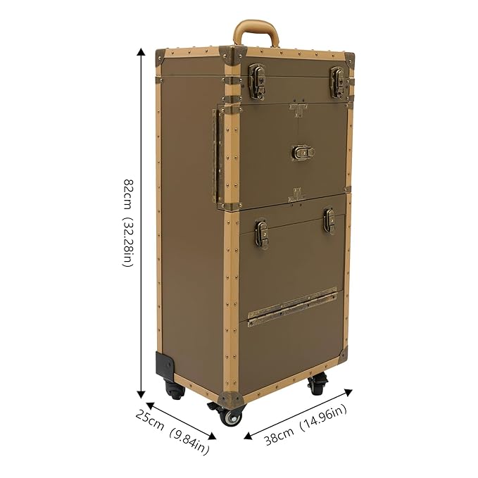 CNCEST Beauty Salon Luggage,Rolling Lockable Makeup Train Case Hairdressing Trolley Stylist Beauty Salon Cosmetic Luggage Travel Organizer Tool Box with Hair Dryer Holder (Gold)