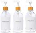 Shampoo and Conditioner Bottles Set of 3 Clear Bamboo – Shower Shampoo Dispenser – Hotel Style Bathroom Upgrade by MaisoNovo