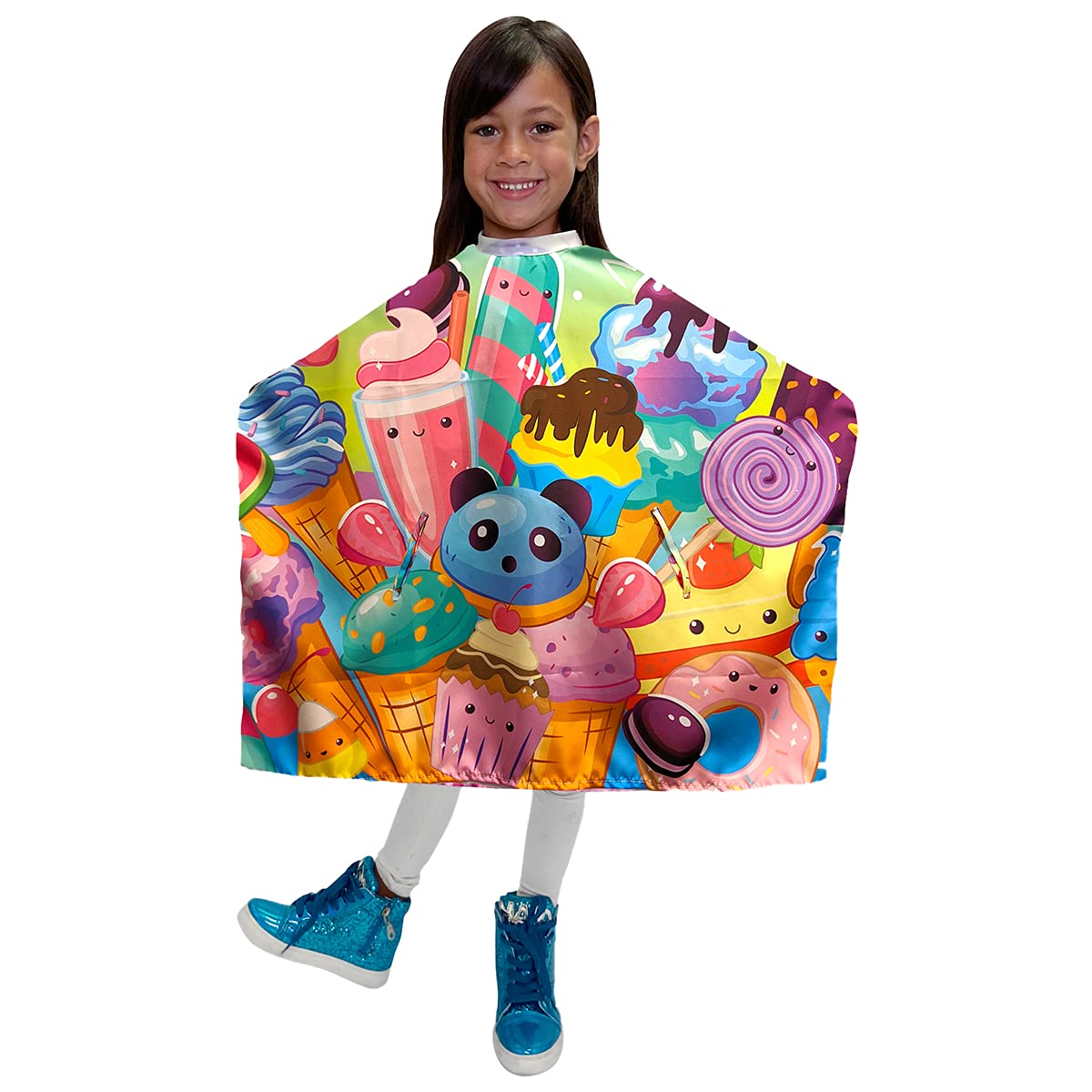 Betty Dain Kids Haircut Styling Cape, Sugar Rush Print, Hands Free, Youthful Design, Perfect Size for Children, Water & Stain Resistant Lightweight Nylon, Snap Closure, 30 inches Wide x 36 inches Long