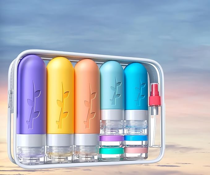 Aeomni 19pack TSA Approved Travel Bottles for Toiletries - Silicone travel size Containers, Leak Proof Size Toiletries, Refillable Shampoo and Conditioner Bottles, Travel Essentials