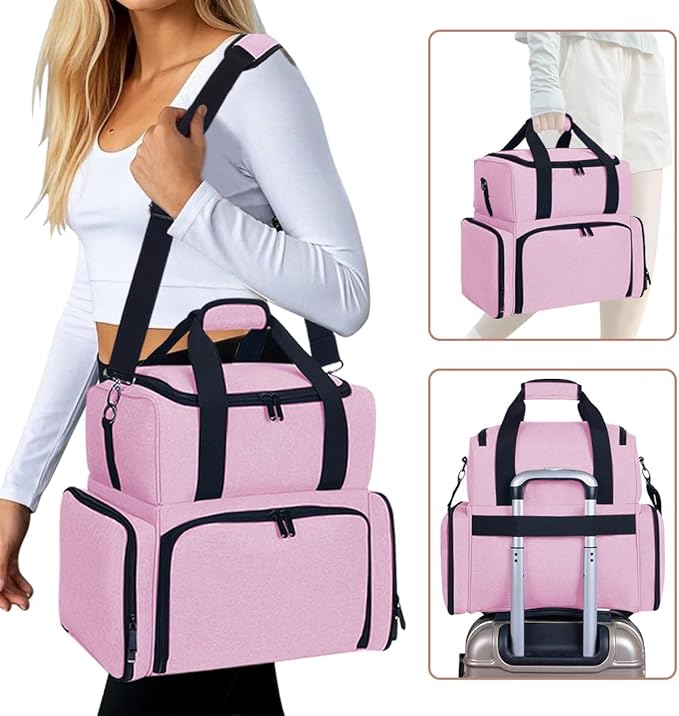 Nail Polish Organizer Case Holds 80 Bottles (15ml - 0.5 fl.oz) and a Nail Lamp,Nail Polish Case with 2 Removable Bags and Tools Storage Sections Pink