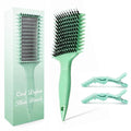 Curl Defining Brush with Hair Clips – Detangling Tool for Wet or Dry Styling, Ideal for Curly Hair, Women & Girls (Green)