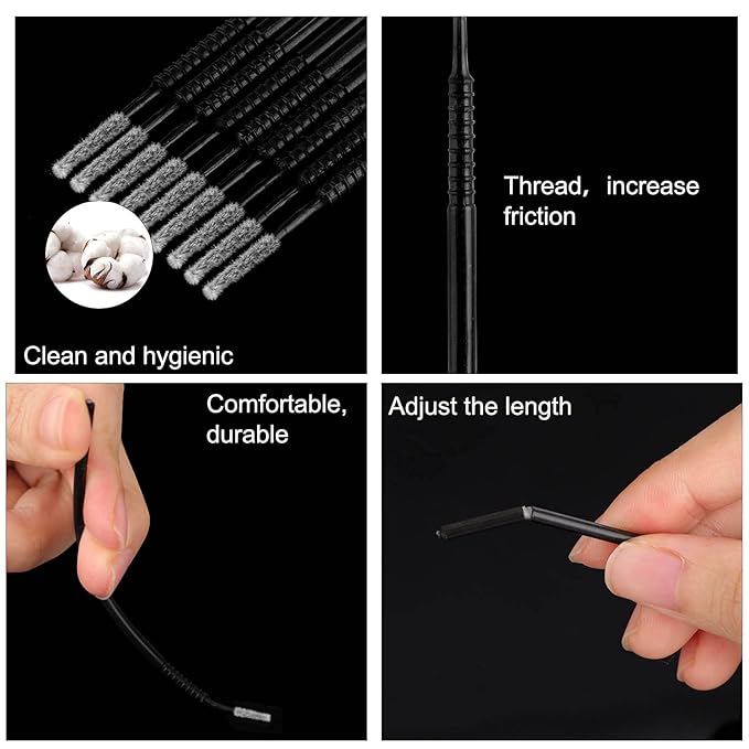 Dming 200PCS Micro Applicators Brushes Mini Cotton Swabs Remove Grafted Eyelash Glue Dedicated Brush Disposable Microswabs for Eyelash Extensions Make up and Lash Clean and Personal Care (Black 1)