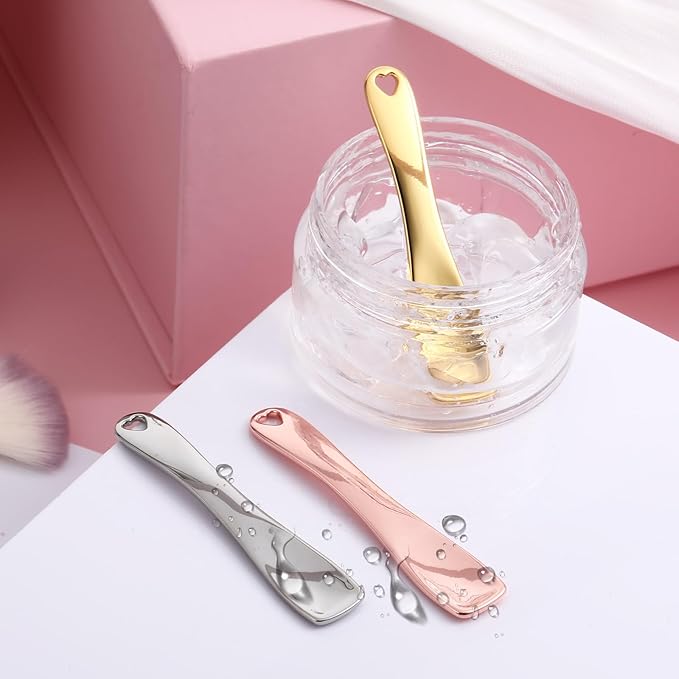 JIYIN 3 PCS Mini Metal Makeup Spatula, Reusable Skin Care Cosmetic Spatula Facial Applicator Tool Beauty Spatula Cosmetic Spatula for Face Mask Cream Lotions Moisturizers(Silver Gold Rose Gold)