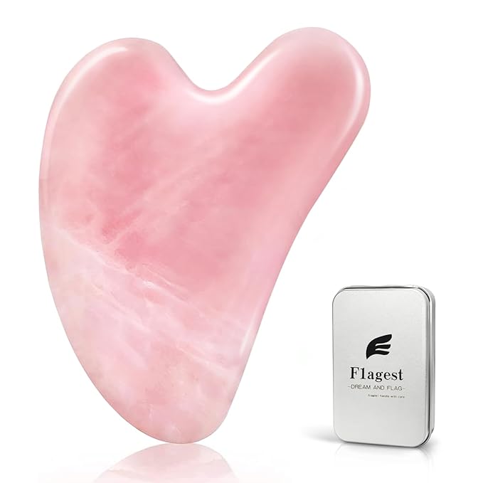 Flagest Rose Quartz Gua Sha Facial Tool, 100% Genuine Guasha Stone