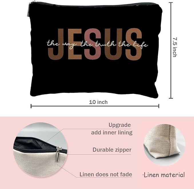 Likjad christian makeup bag,jesus cosmetic bag,christian gifts for women girl,Christian Gift bags,christian gifts for women,Inspirational Gifts for Women girls,Bible Verse cosmetic bag（Jesus-1）