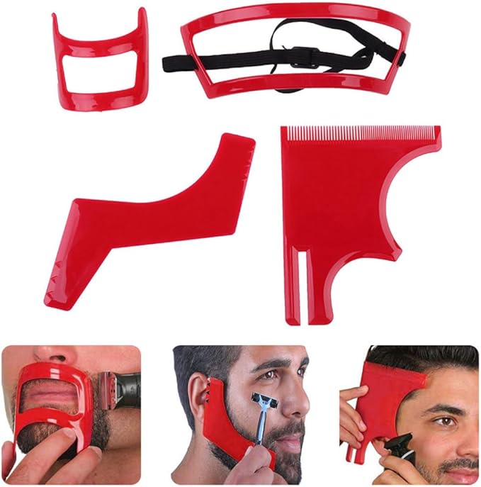 Jeorywoet Beard Shaping Tool Kit Neckline Shaving Template Guide Set Red