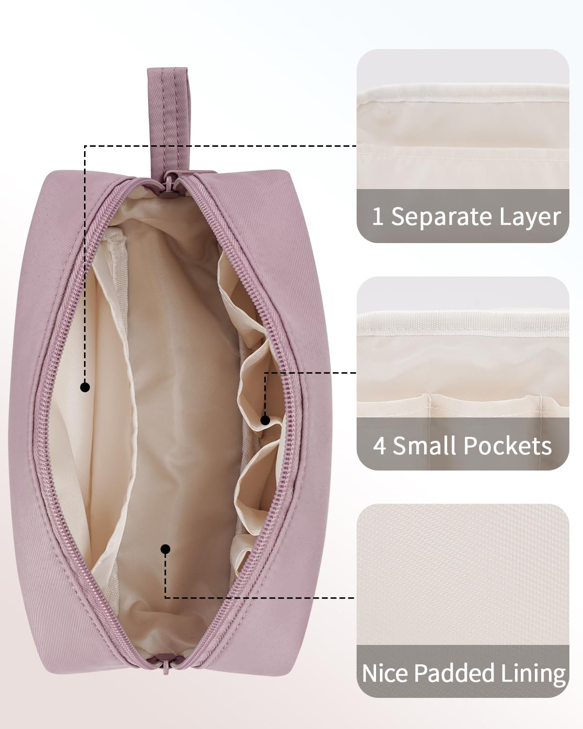 Narwey Cute Makeup Bag Small Toiletry Bag Travel Cosmetic Bag Organizer Make Up Bags with Organized Pockets for Women (Dusty Rose, Large)