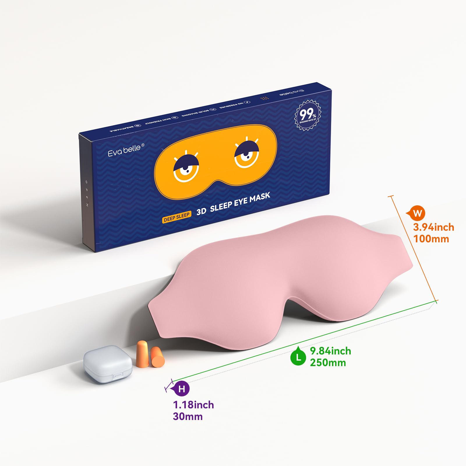 Sleep Mask, EVA BELLE Eye Mask for Men Women, Zero Pressure 3D Sleeping Mask, Cool Super Smooth Light Blocking Soft Eye Shade Cover Memory Foam, Lightweight for Home Travel Use