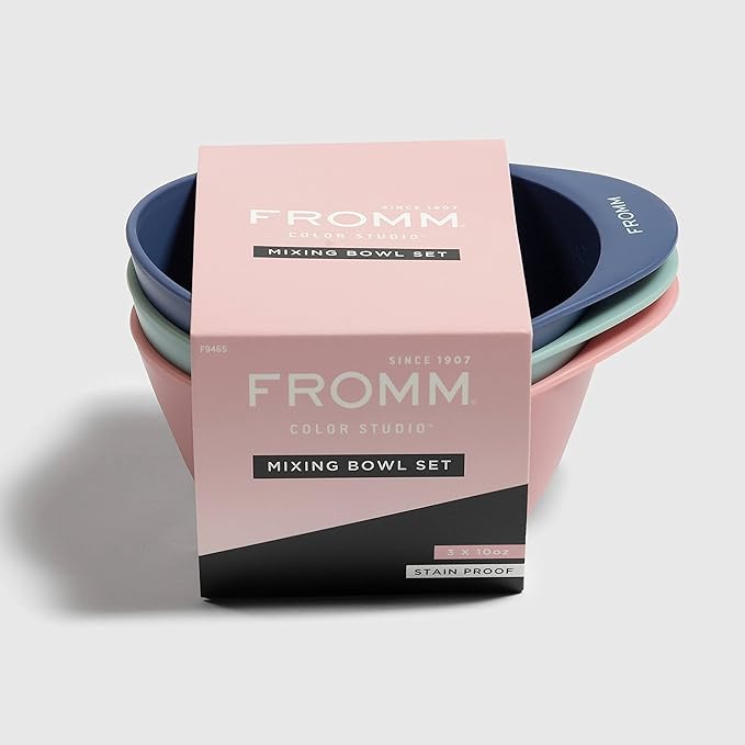Fromm Color Mixing Bowl 3-Piece Set 10 oz, Professional Salon Mixing Bowls, Hair Color Bowls for Colorists & Hair Stylists, Spill-Proof Rubber Base for Hair Dye, Bleach, Toner & Color, Salon Supplies