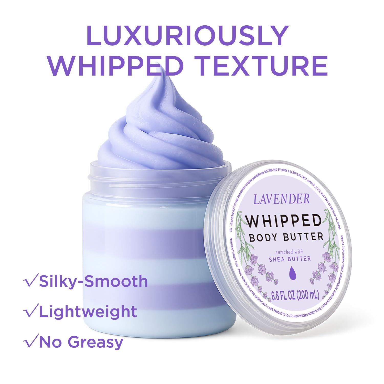 Princess Belle Lavender Whipped Body Butter, Whipped Shea Butter, Body Moisturizer for Dry Skin, Smell Good, Leaves Skin Feeling Moisturized and Soft-200ml(6.8 floz)