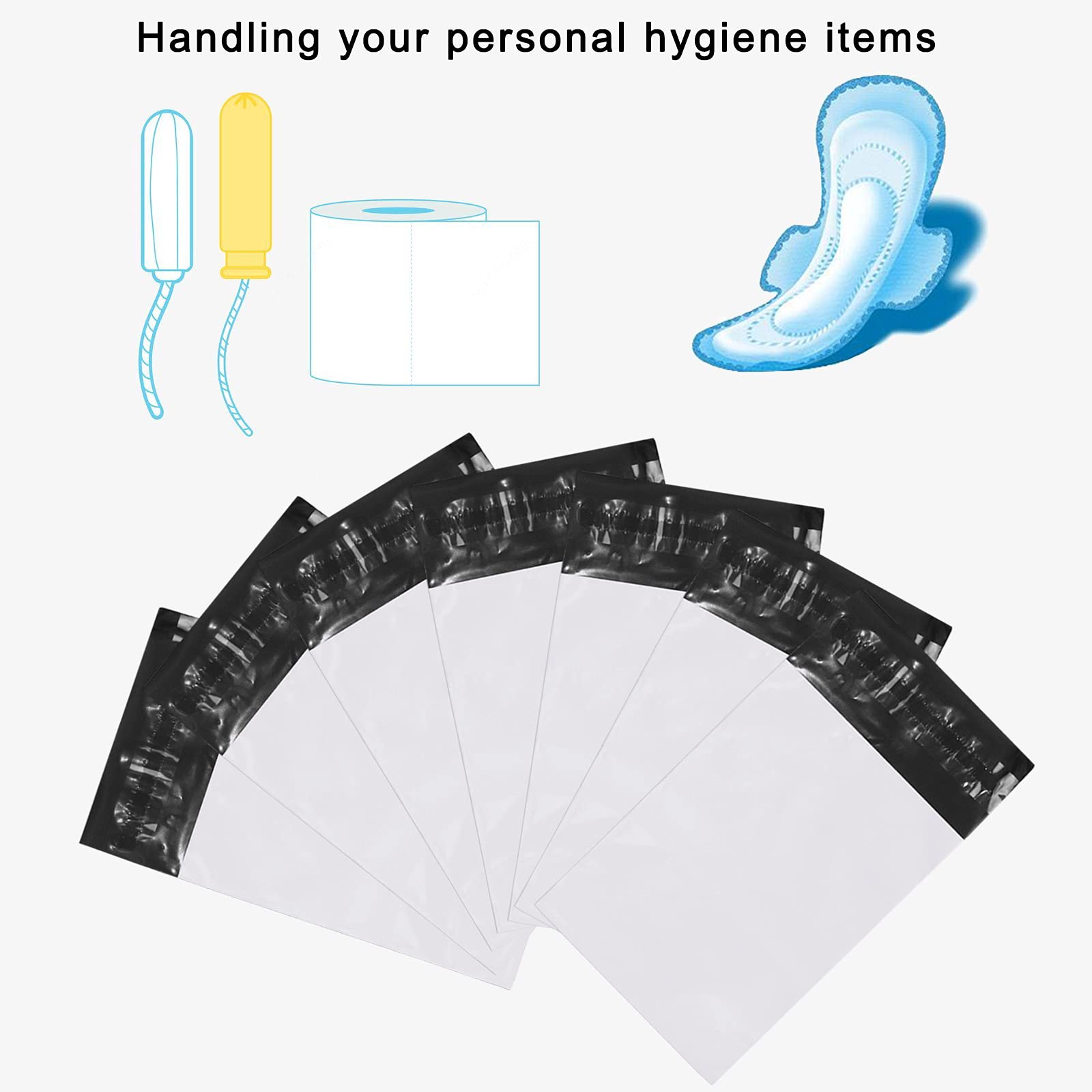 Feminine Personal Disposal Bags,5 * 8 inches Tampon Pack of 100 White Opaque Seal Discreet Disposal Bags for Tampons,Sanitary Pads,Sanitary Liners(with Black Storage Bag)