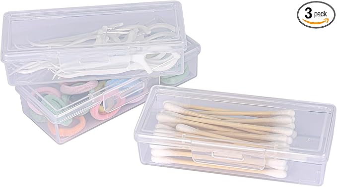 LIGHUFEIC 3Pcs Cotton Swab Holder for Travel,Portable Dental Floss Case Clear Plastic Cotton Pad Holder,Travel Floss Picks Case Storage Containers with Dustproof Lid