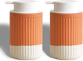 ABBI NIMO 2 Pack Hand Dipped Terracotta Ceramic Foam Soap Dispenser, 12 oz Rippled Bubble-Up Bottle with White Silicone Pump, Refillable Orange Hand Soap Dispenser for Bathroom