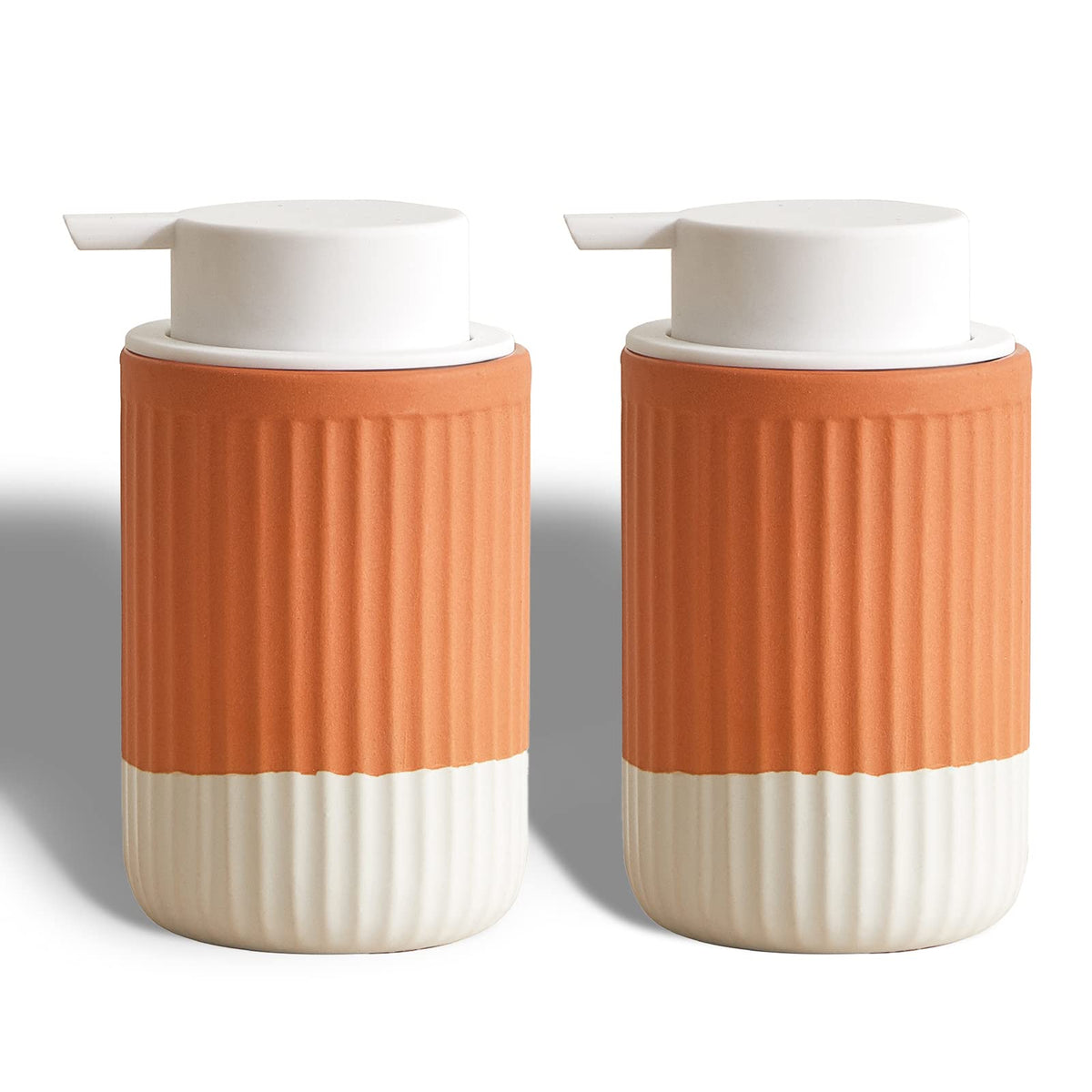 Abbi NIMO Speckled Beige Rippled Ceramic Foaming Soap Dispenser, Modern