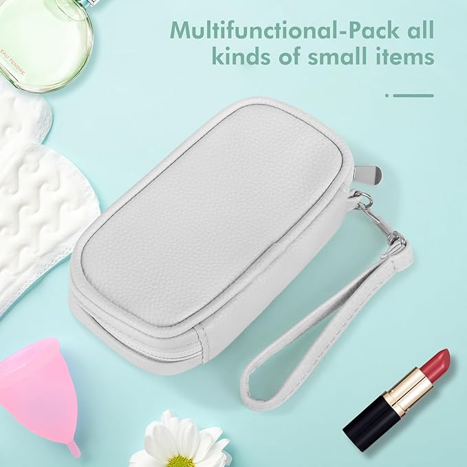 Teircno Tampon Holder for Purse - Portable Tampon Storage Bag with Zipper - Period Bags for Women (Silver)