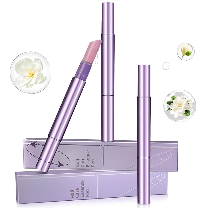 Plman 3-in-1 Cuticle Oil Pen, Cuticle Pusher Nail Oil Pen with Ceramic Tip, Nail Care Pen for Hangnails, Dry & Damaged Nail, Moisturize Strengthen Brighten Nails Care (Camellia-3PCS Rotating)