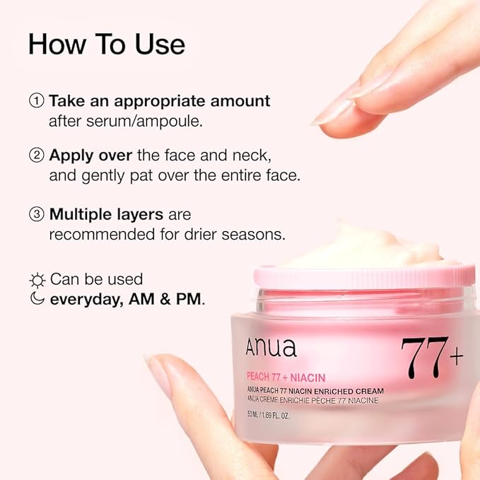 ANUA Peach Niacinamide Cream, Hydrating Face Moisturizer with Collagen, Vitamin B12, Ceramide & Panthenol, Barrier Repair for Dry Skin, Glowing Glass Skin, Korean Skincare, 1.69 fl.oz.