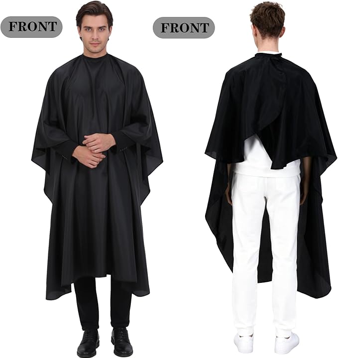 Kifmurase 12 Pcs Barber Cape with Adjustable Snap Closure, Hair Cutting Cape, 59 x 47 Salon Apron for Women Men, Professional Hair Cutting Salon Capes for Hairstylist Hair Dye, Black