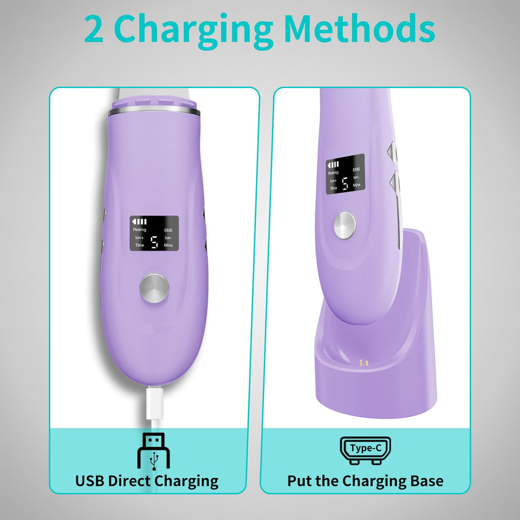 Face Scrubber Skin Spatula - Blackhead Remover Deep Cleansing Tool for Pore Extraction, 4-in-1 Fast Charging Dock Blackhead Remover Face Spatula for Facial Skincare Women Gift (Purple)