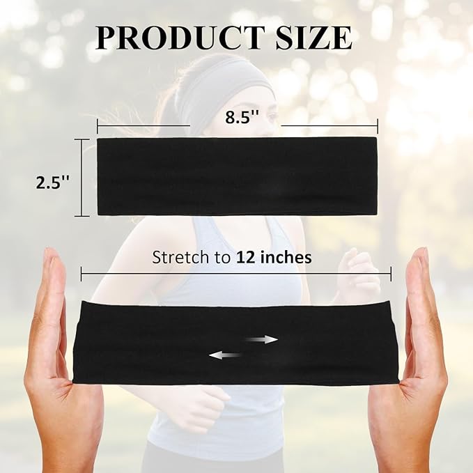 Huachi Headbands for Women Non Slip 16 Pack Elastic Sports Hair Bands for Women, Soft Cotton Cloth Headband for Workout Yoga Fashion Hair Accessories