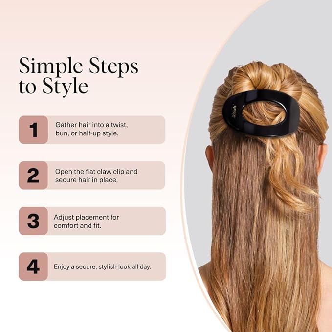 Kitsch Large Flat Claw Clips for Women - Stylish Flat Hair Clips, Strong Hold for Thick & Fine Hair | Non-Slip for Secure, Comfortable All-Day Wear - Black