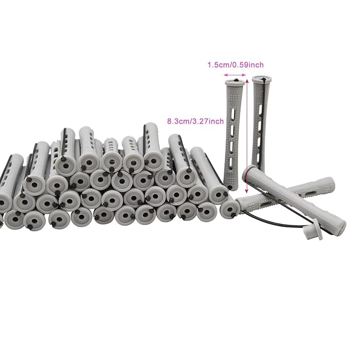 40PCS Perm Rods For Short Hair Grey Small Perm Rods For Natural Long Hair 0.59 inch Heatless Non-slip Hair Rollers DIY Hairdressing Tools