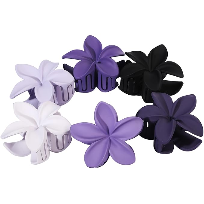 Sisiaipu Flower Hair Clips for Women 6 Pcs Hawaiian Large Claw Clips Plumeria Medium Hair Claw Clips for Thick Thin Hair Hibiscus Tropical Beach Hair Accessories for Women Girls and Girls (Purple)