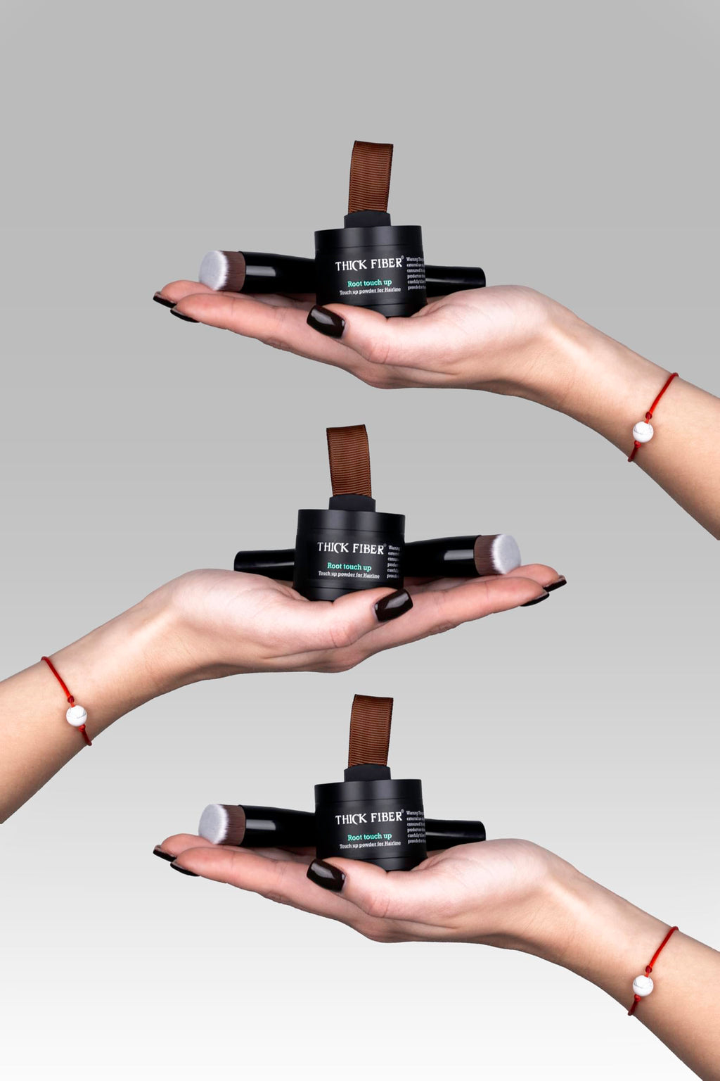THICK FIBER Root Touch Up Set - Hairline Concealer for Thin and Thinning Hair, Water & Sweat Resistant, with Brush (Medium Golden Brown)