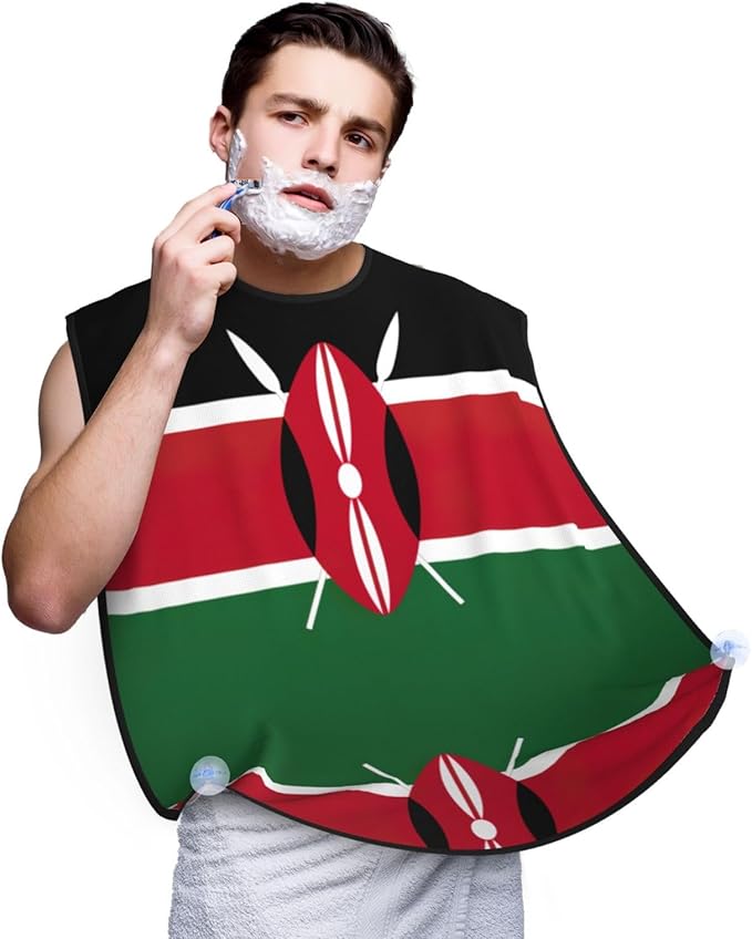 NOUZU Flag Of Kenya Print Beard Bib Apron For Men, Beard Hair Catcher For Men Shaving Trimming,Beard Cape Cloth