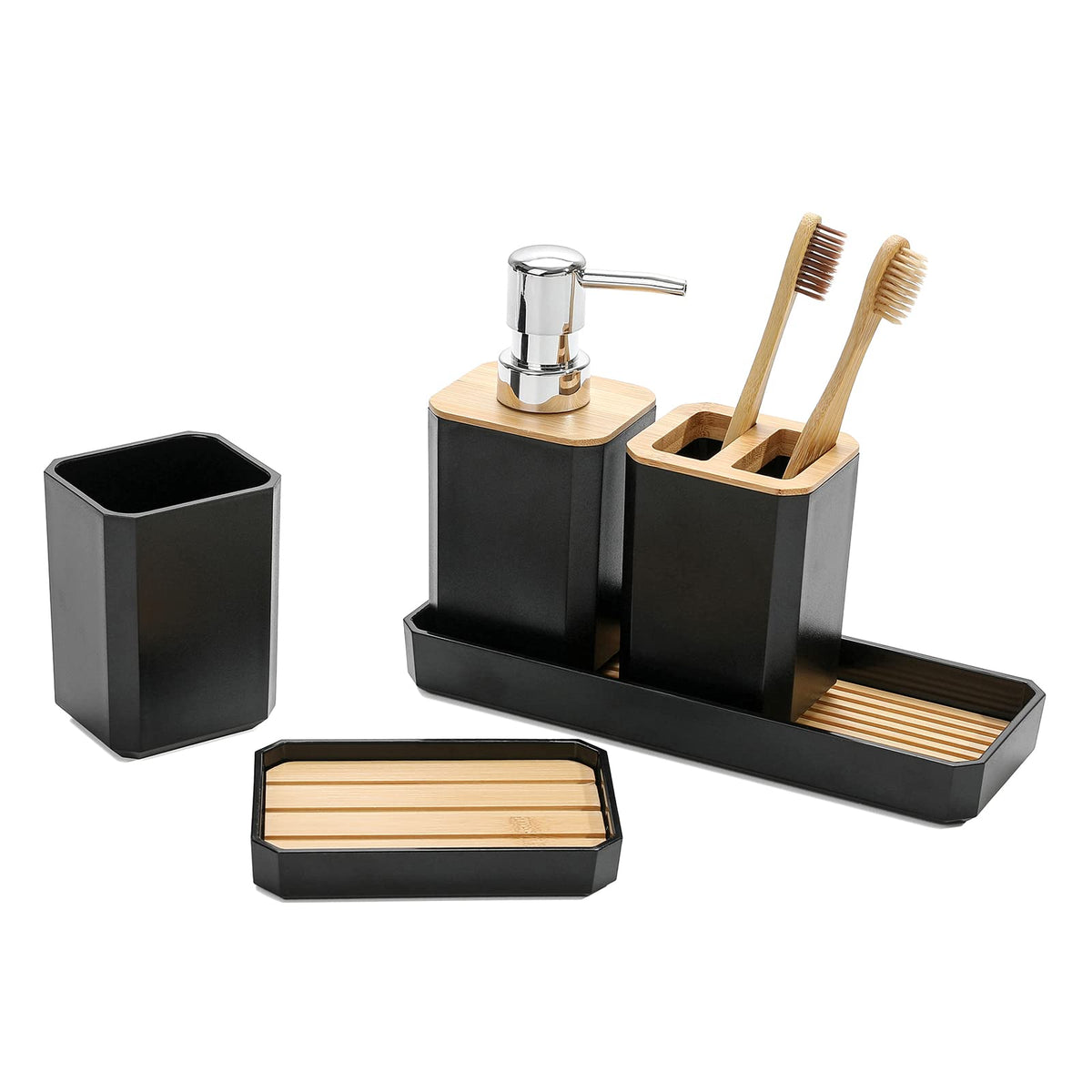 FEILANDUO Bathroom Accessories Set,5 Pcs Bathroom Accessory Gift Set, Black