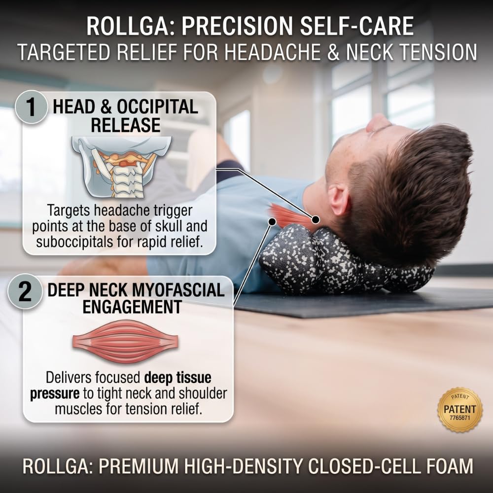 Rollga Point - Curved Foam Roller for Headache & Back Pain Relief, 14 inch