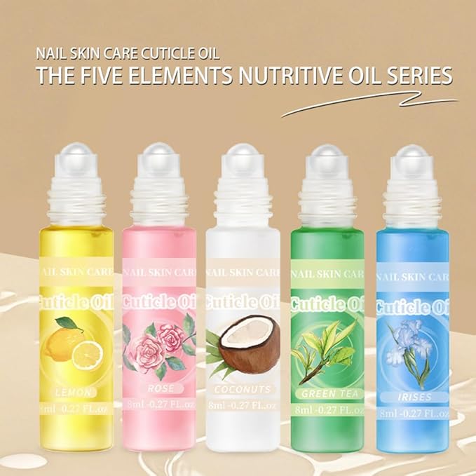 SULLMAR 5pcs Cuticle Oil Roller Nourishing Moisturizing Roll On Cuticle Oil for Convenient Portable Nail Rollerball for On the Go Hydration and Care