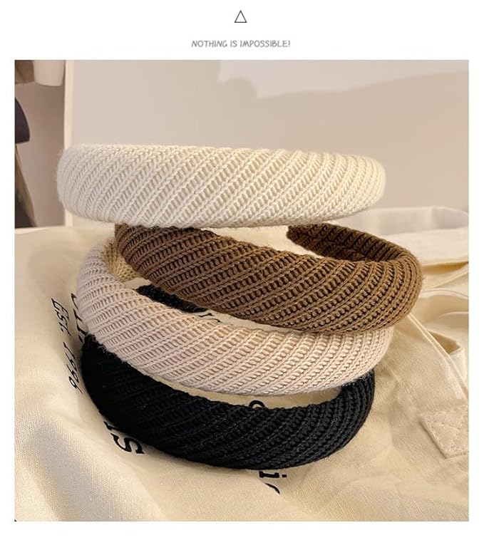 DOXISHRUKY Headbands for Women Wide Knitted Hairbands Fashion Non Slip Headband for Women's Hair Cute Solid Colors Hair Accessories 4pcs