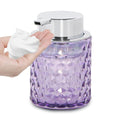 Fvstar 10 Oz Glass Hand Soap Dispenser with Pump, Refillable Bathroom Gold Foaming Soap Dispenser, Vintage Glass Diamond Lotion Container Bottle for Bathroom and Kitchen (1, Purple and Silver)