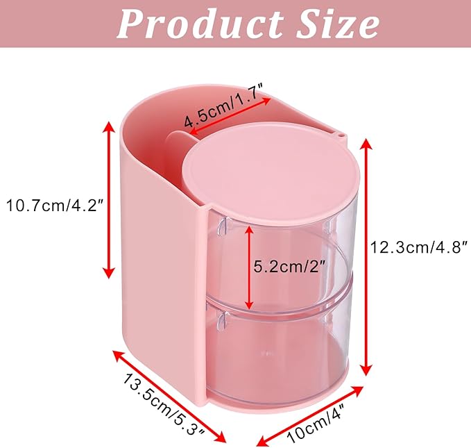 GUSHBIN Hair Accessories Organizer with Brush Holder Rotating Hair Clips Container Hair Organizer Storage Box for Bathroom Countertop, Pink