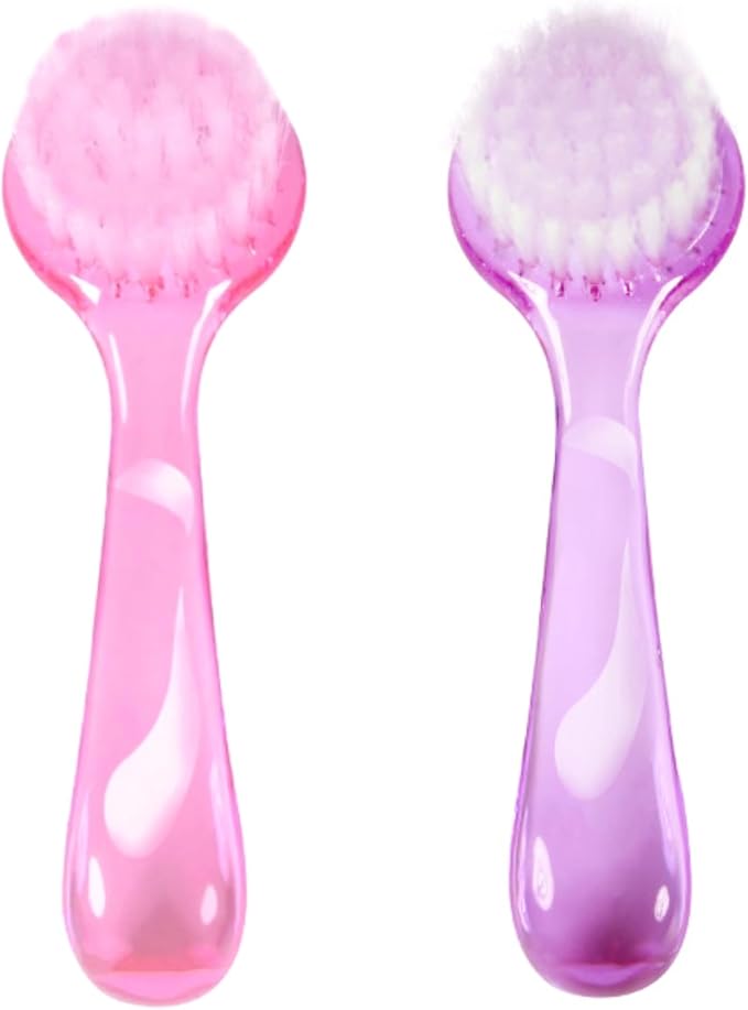 YAFIYGI 2 Pcs Face Brushes for Cleansing Set Small Manual Exfoliating Brushes for Cleaning Face Spa & Makeup Removal Charcoal Infused Scrubbing Brushes Ideal for Exfoliation & Skincare Pink and Purple
