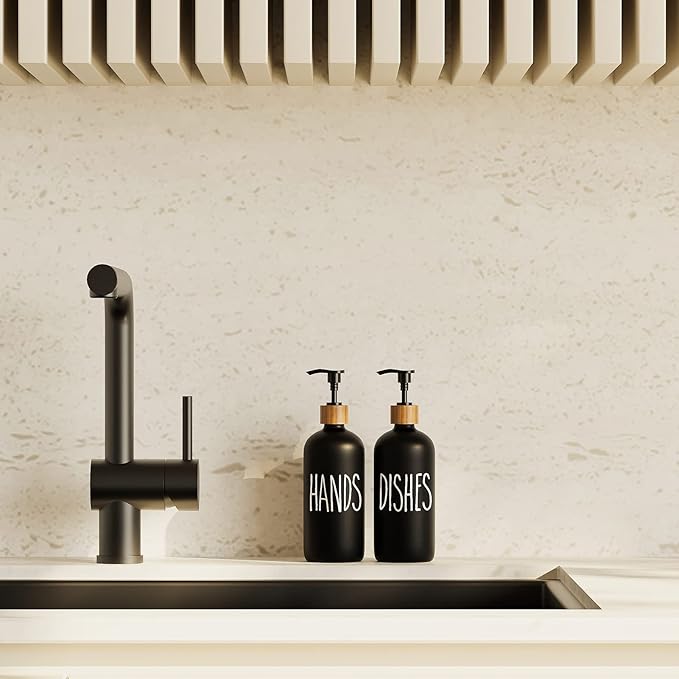 Dish Soap Dispenser for Kitchen,Glass Hand Soap Dispenser, Modern Farmhouse Decor for Bathroom,Kitchen Decor