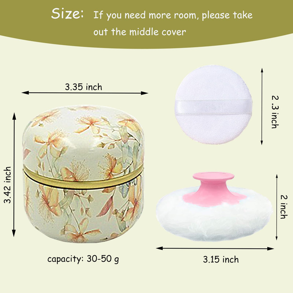 Qopoto Body Powder Puff and Container for Dusting Powder (Yellow Flower)