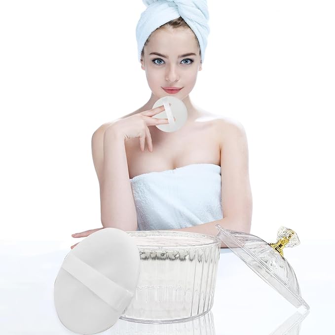 6 Pcs Body Face Plastic Powder Puff and Container Dish 3.15 inche Fluffy Soft Large Powder Puff for Women