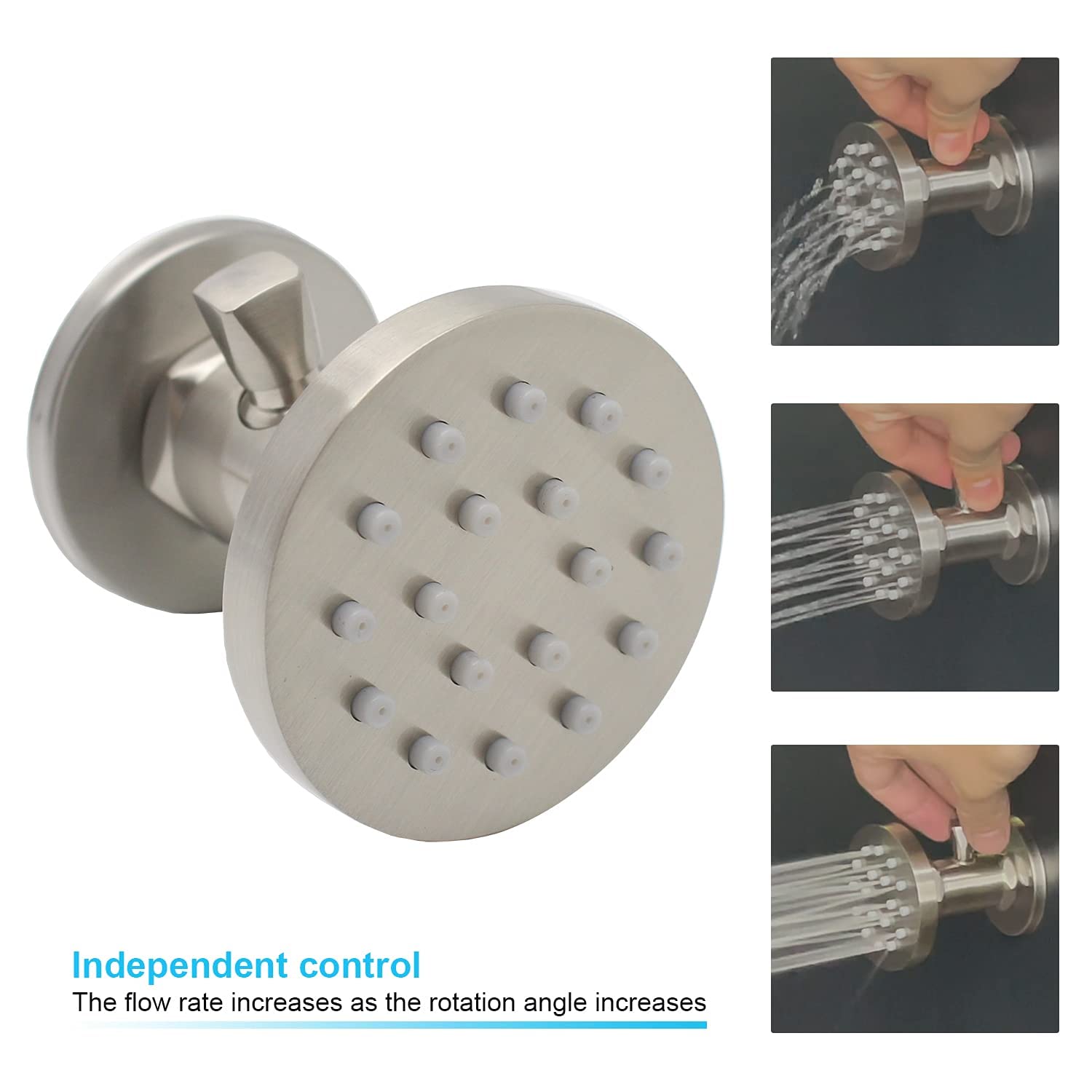 Backnets Brass Shower Body Jets with Adjustable Flow, Massage Spa Brushed Nickel Round Body Spray Shower Side Wall Sprayer Head Jets, 4 pcs, Water Saving