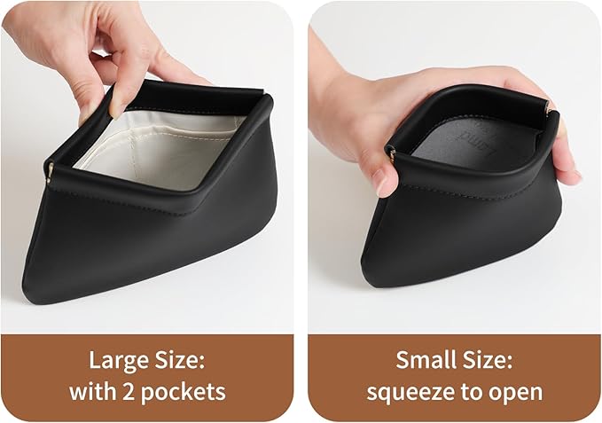 MEIBOOCH 2 Pack Small Makeup Bag for Women, New Organosilicon Super Fiber PU Leather Mini Cosmetic Bag for Travel, Coin Purse Organizer Storage Pouch (No Phrase Printed, Black)