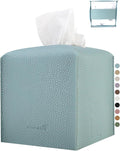 PENGLONG Tissue Box Cover 5X5X5'' PU Leather Tissue Holder Square Tissue Cube Box Organizer for Bathroom Vanity Countertop, Car, Night Stands, Office, Home, Kitchen (1Pack, Light Blue)