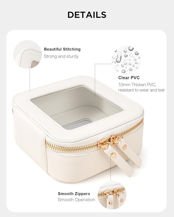 LETGO Clear Makeup Bags for Beach,Small Clear Makeup Bag for Purse,Mini Makeup Pouch Purse Organizer Fit Carry-on Travel Essentials,Cute Car Cosmetic Bags for Car Accessories for Women (Mini-White)