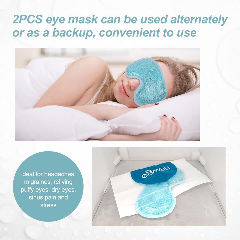 NEWGO Cooling Eye Mask for Puffy Eyes, Cold Eye Mask Eye Ice Pack for After Eyes Surgery, Tension Stress Relief, Itchy Eyes, Headaches, Dark Circles - Blue (Blue-2Pack)