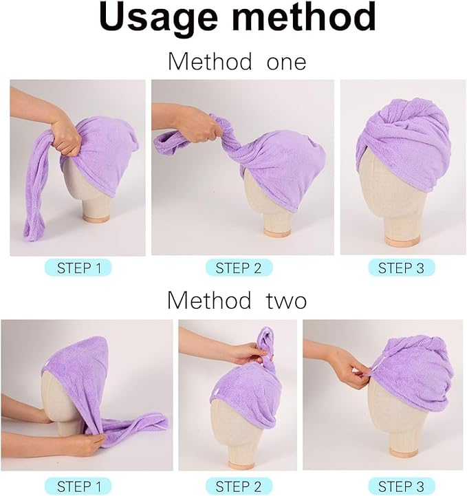 Microfiber Hair Drying Towel Wrap for Women, Hair Turbans Towel for Wet Hair,turbie Twist Hair Towels(The Color of the Picture is for Reference only) (Pink，Gray)